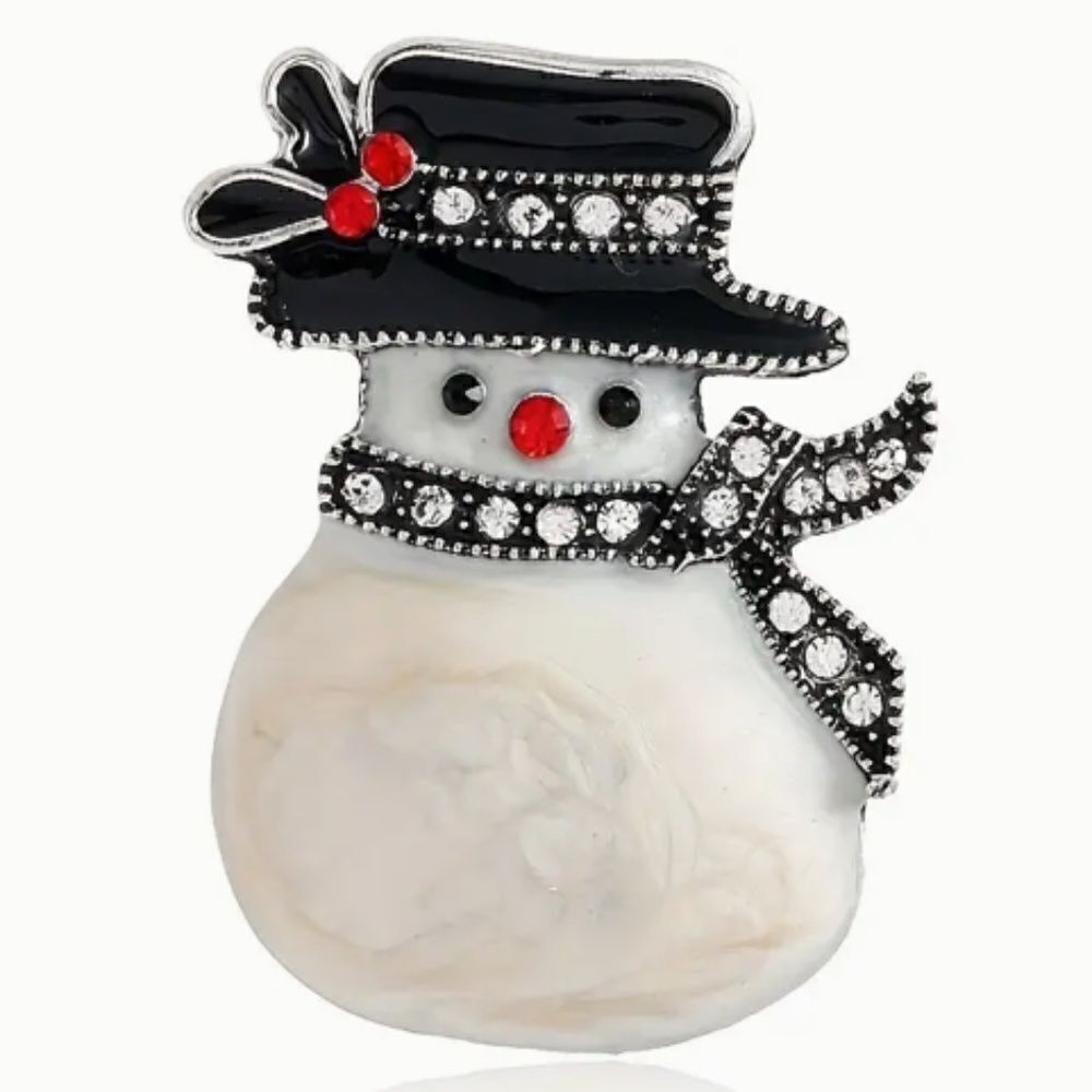 Snowman Rhinestone Brooch Pin Christmas Holiday Jewelry Accessory Sweater Party